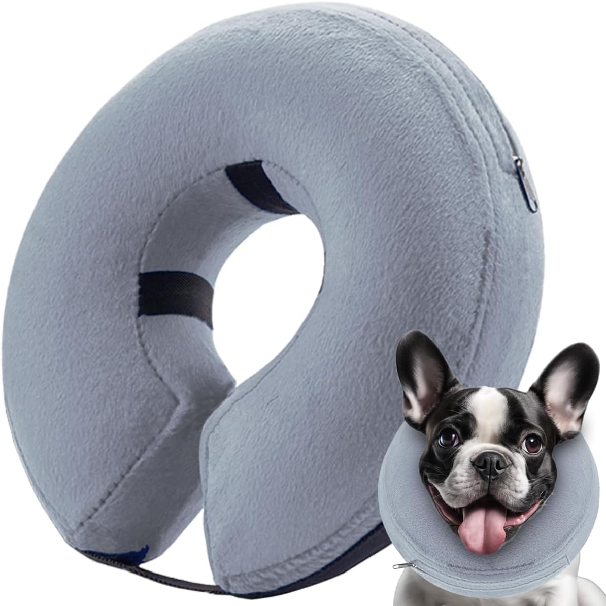 Infisu Soft Dog Cone Collar Inflatable GREY LARGE 12"-18"