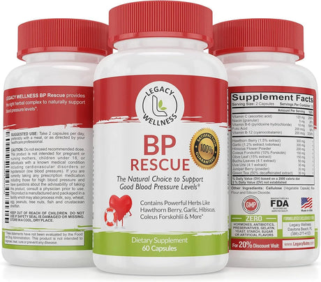 LEGACY WELLNESS - Legacy Wellness BP Rescue Blood Pressure Support 60 Capsulas - The Red Vitamin MX - Suplementos Alimenticios - {{ shop.shopifyCountryName }}