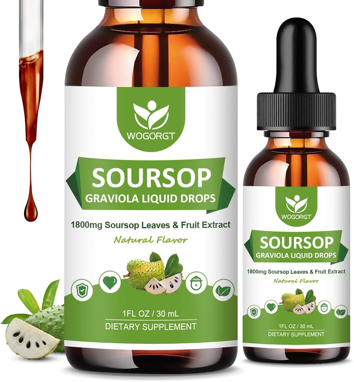 WOGORGT Soursop Graviola Liquid Drops 1 Fl.Oz. 2 Pack