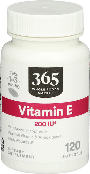 365 by Whole Foods Market Vitamin E 200 IU 120 Capsulas Blandas - The Red Vitamin MX - Suplementos Alimenticios - 365
