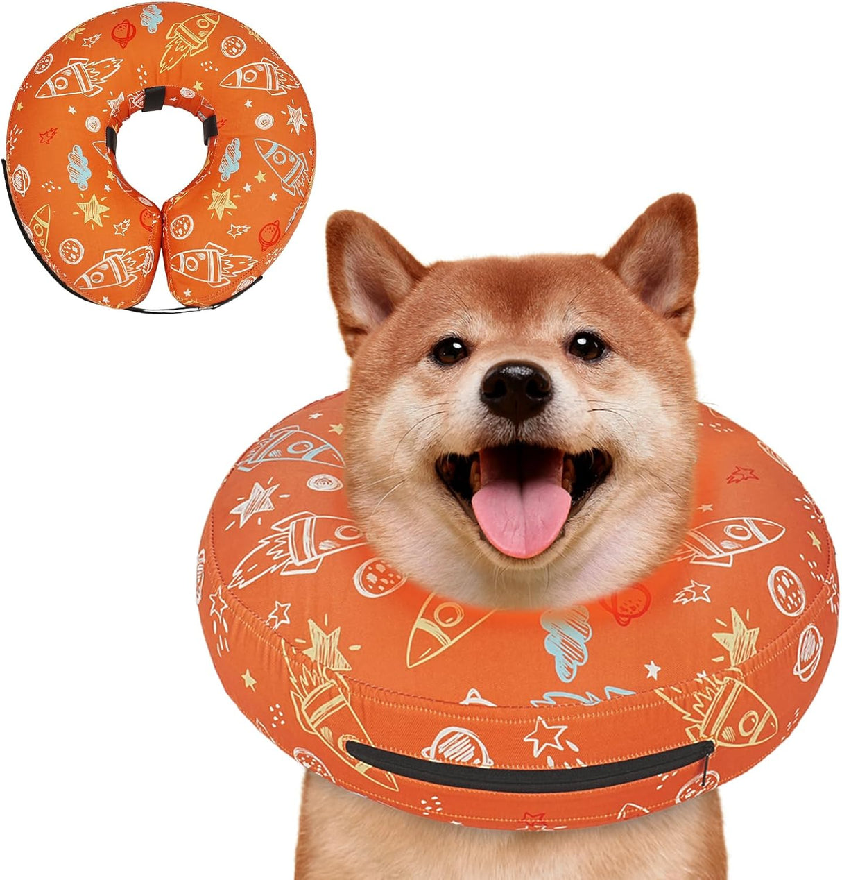Toptakeit Elevated Inflatable Dog Collar ORANGE LARGE