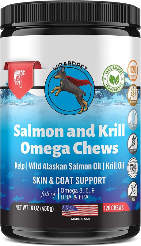 WIZARDPET - WIZARDPET Wild Alaskan Salmon Krill Oil Chews for Dogs 120 Masticables - The Red Vitamin MX - Aceite De Pescado Para Perros - {{ shop.shopifyCountryName }}