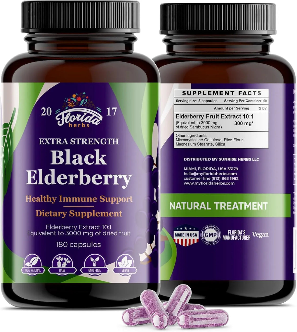 FLORIDA HERBS - Florida Herbs Black Elderberry 180 Capsulas - The Red Vitamin MX - Suplementos Alimenticios - {{ shop.shopifyCountryName }}