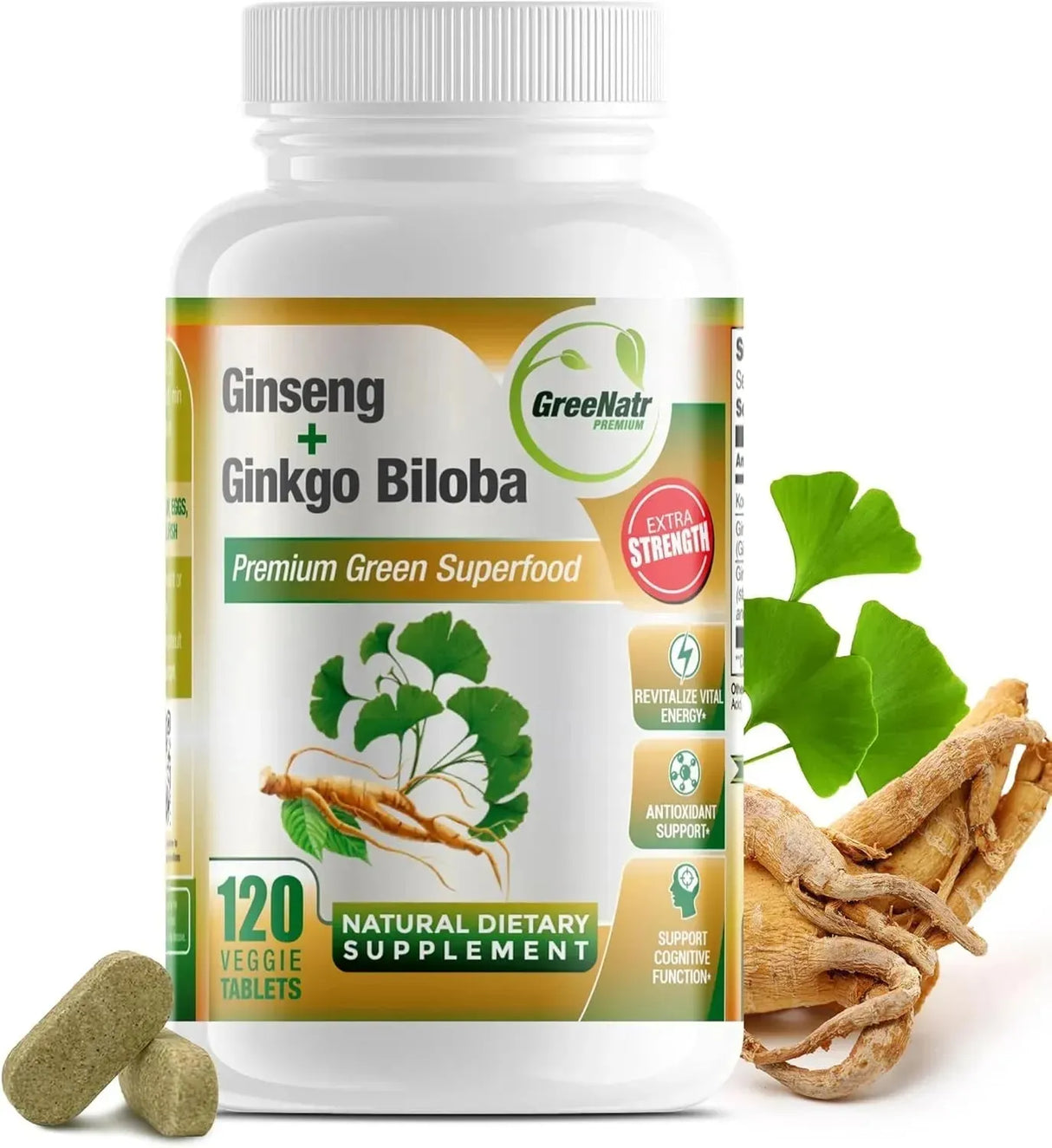 GREENATR - GreeNatr Ginko Biloba & Panax Ginseng 120 Tabletas - The Red Vitamin MX - Suplementos Alimenticios - {{ shop.shopifyCountryName }}