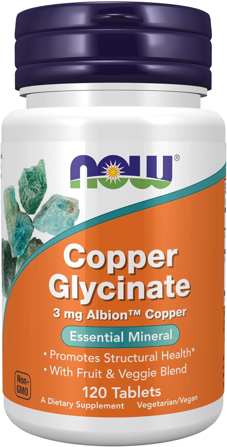 Now Supplements Copper Glycinate with 3Mg. Albion Copper 120 Tabletas