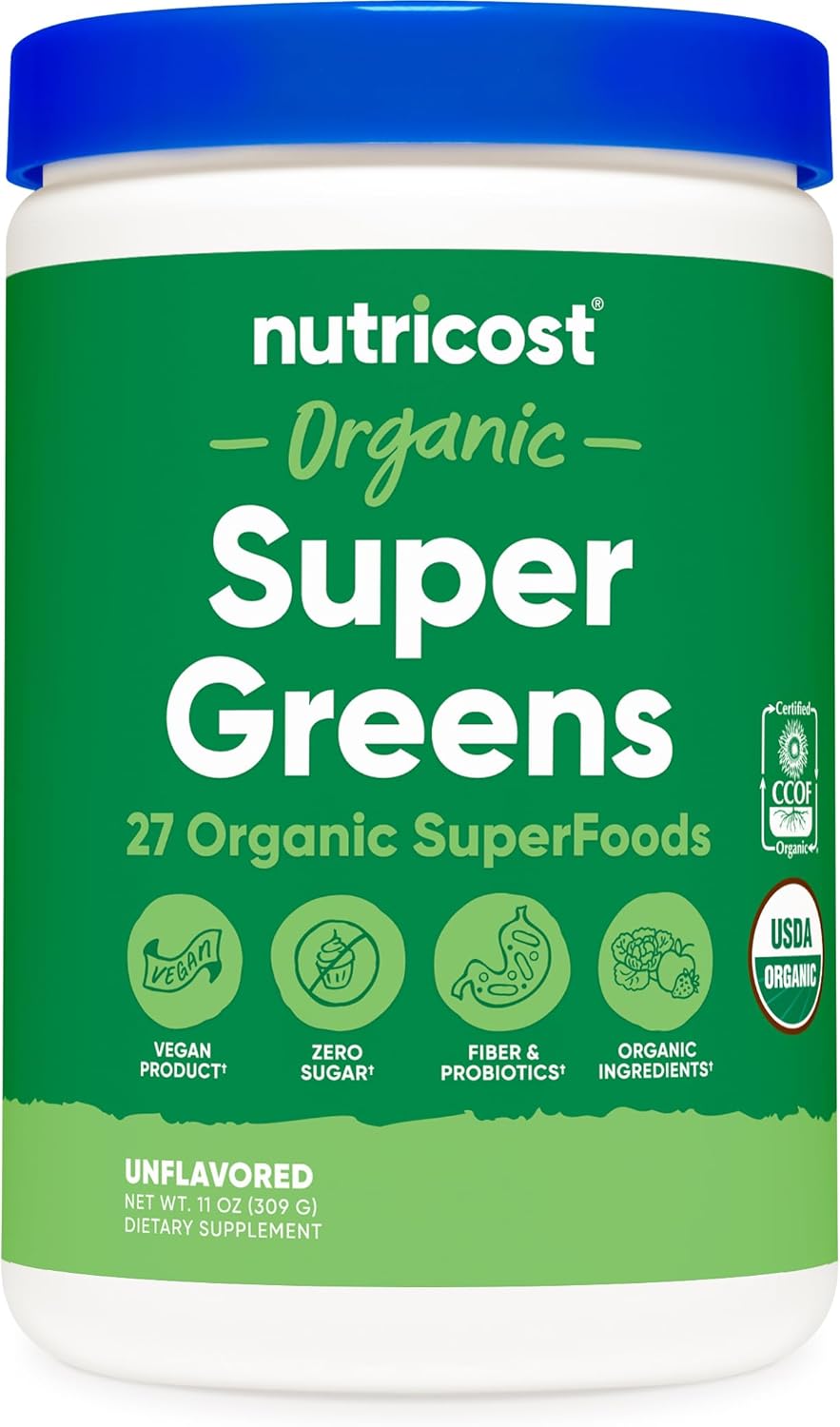 Nutricost Organic Super Greens Powder 30 Servicios Unflavoured 309Gr.