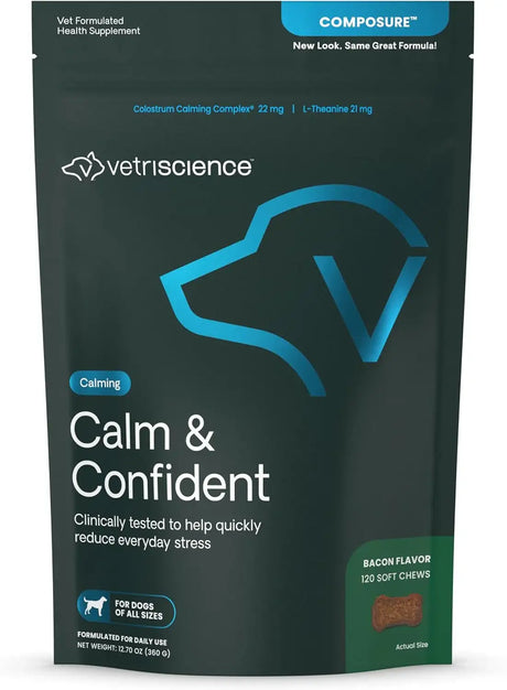 VETRISCIENCE - VetriScience Long Lasting Calm & Confident Calming Chews Bacon 120 Masticables - The Red Vitamin MX - Relajantes Para Perros - {{ shop.shopifyCountryName }}