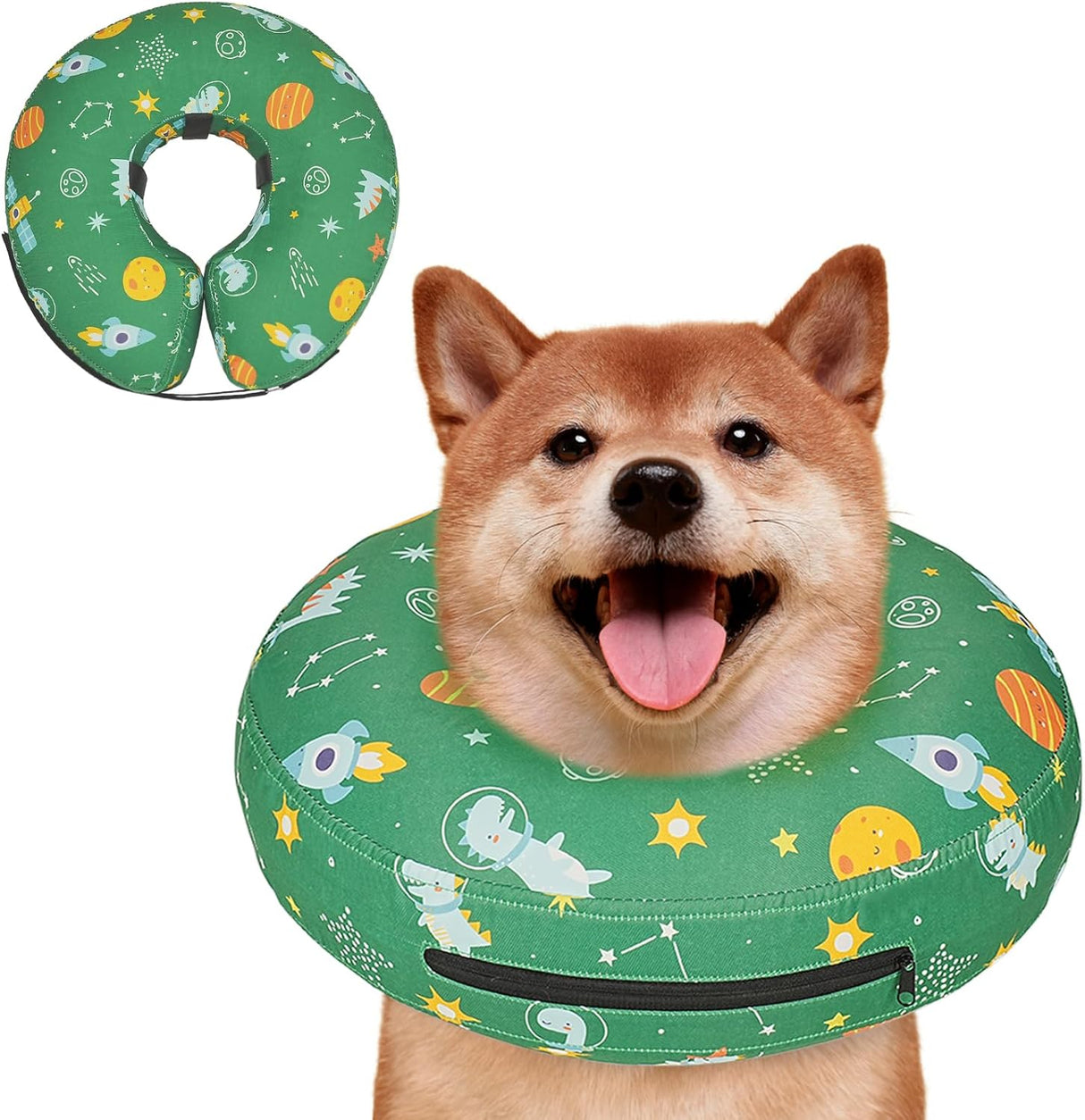 Toptakeit Elevated Inflatable Dog Collar GREEN LARGE