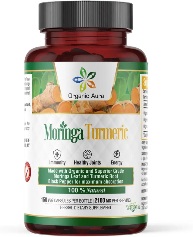 ORGANIC AURA - Organic Aura Moringa Turmeric Curcumin 150 Capsulas - The Red Vitamin MX - Suplementos Alimenticios - {{ shop.shopifyCountryName }}