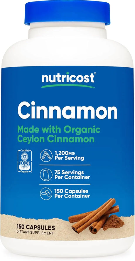 NUTRICOST - Nutricost Organic Cinnamon 1200Mg. 150 Capsulas - The Red Vitamin MX - Suplementos Alimenticios - {{ shop.shopifyCountryName }}