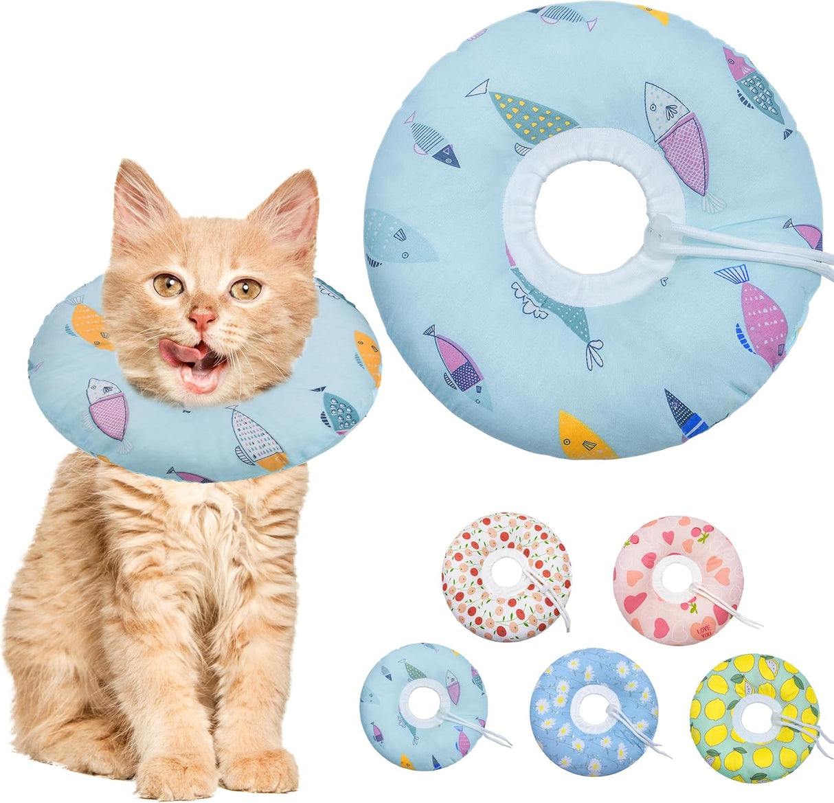 Seyezo Cat Cone Collar Soft Blue Fish Small