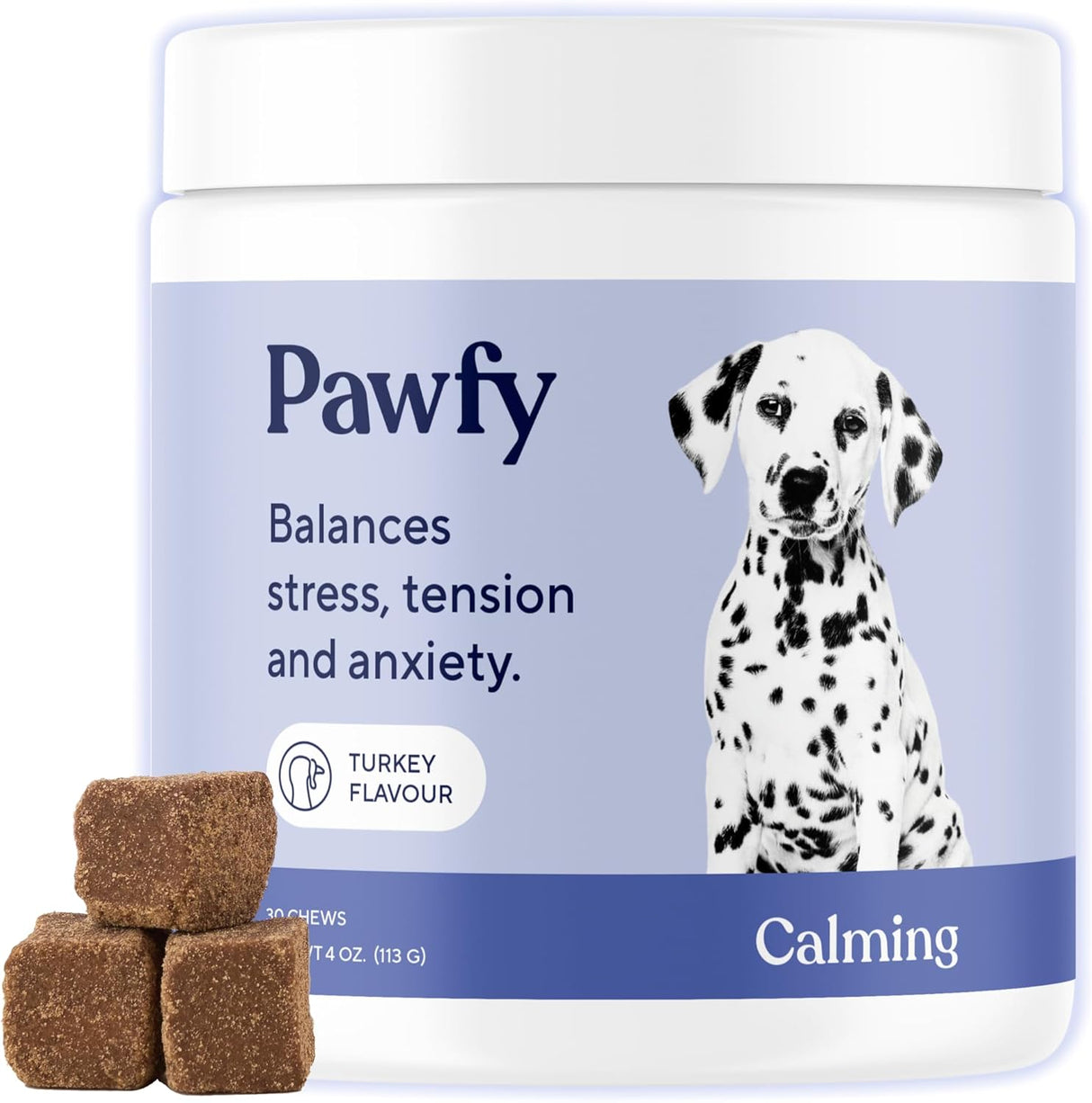 Pawfy Calming Chews for Dogs Turkey Treats 30 Masticables