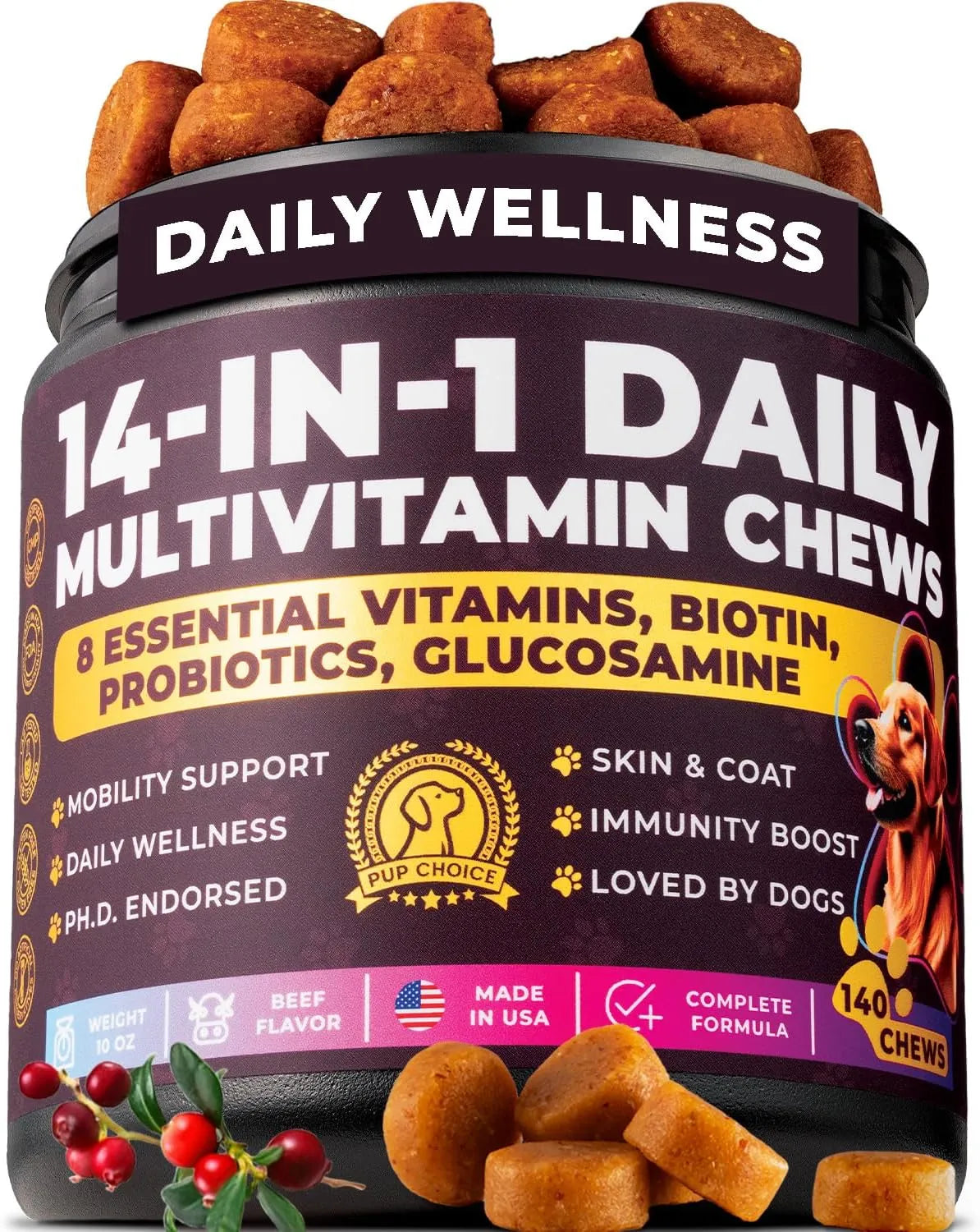 PUP CHOICE - Pup Choice 14-in-1 Multivitamin Treats for Dogs Beef Flavor 140 Masticables - The Red Vitamin MX - Multivitamínicos Para Perros - {{ shop.shopifyCountryName }}