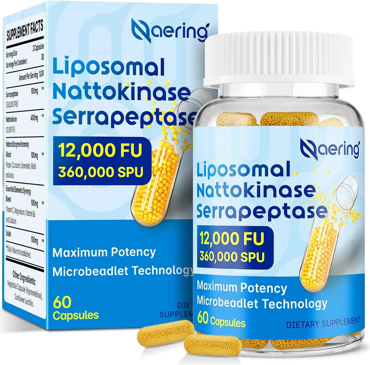 NAERING - Naering Liposomal Nattokinase 12,000 FU Serrapeptase 360,000 SPU 60 Capsulas - The Red Vitamin MX - Suplementos Alimenticios - {{ shop.shopifyCountryName }}