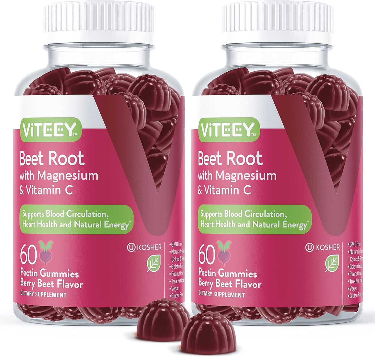 Viteey Beet Root Gummies with Magnesium & Vitamin C 60 Gomitas 2 Pack