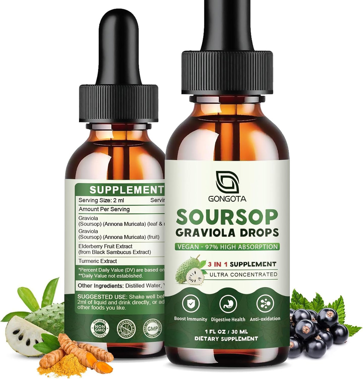 GONGOTA Soursop Graviola Liquid Drops 1 Fl.Oz. 2 Pack