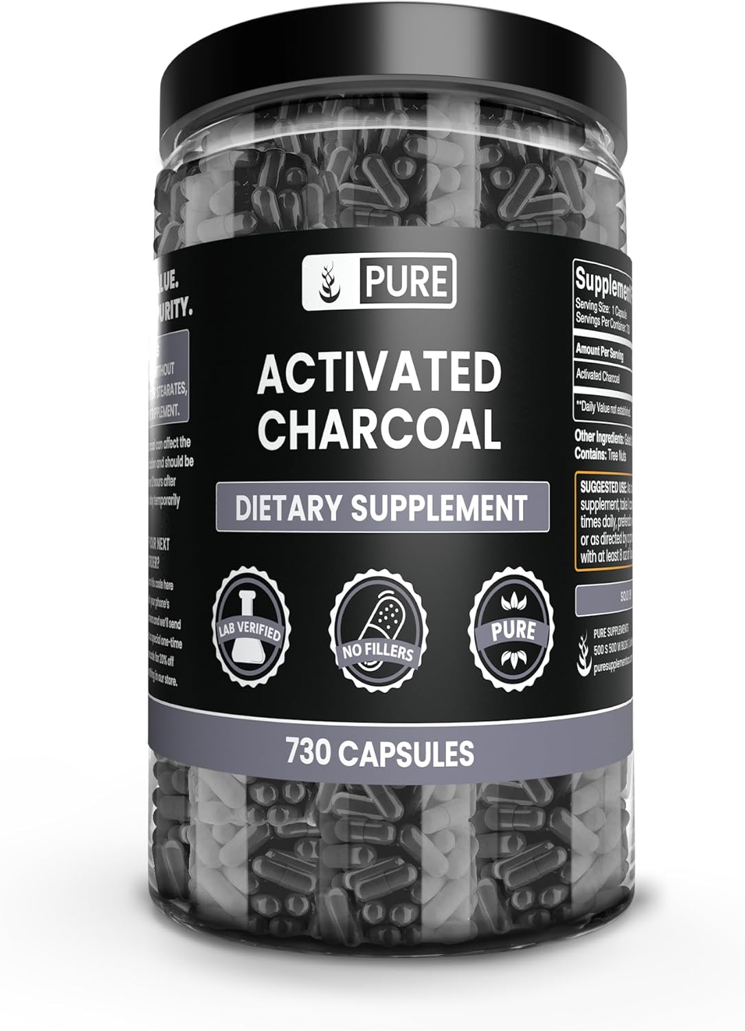 Pure Original Ingredients Activated Charcoal 730 Capsulas