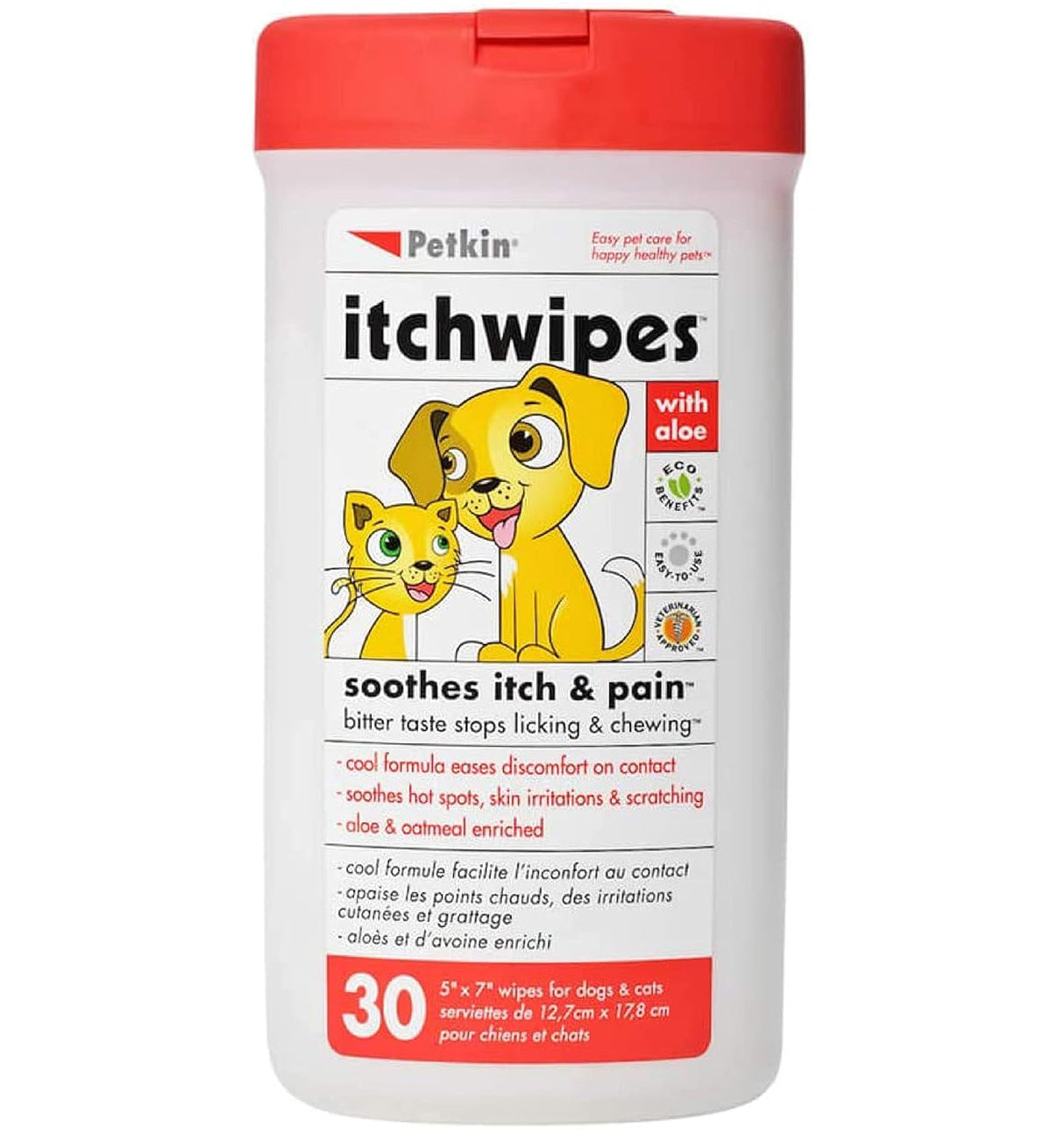 Petkin Anti Itch Wipes for Dogs and Cats 30 Toallitas 2 Pack