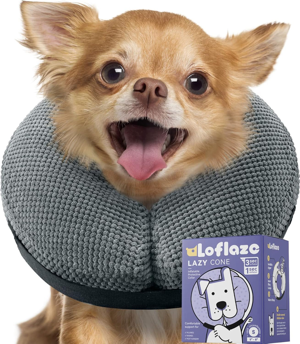 Loflaze Soft Inflatable Dog Cone Collar GREY SMALL