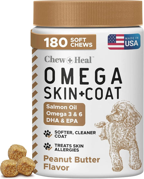 CHEW + HEAL - Chew + Heal Labs Omega Treats for Skin and Coat Peanut Butter Flavor 180 Masticables - The Red Vitamin MX - Aceite De Pescado Para Perros - {{ shop.shopifyCountryName }}