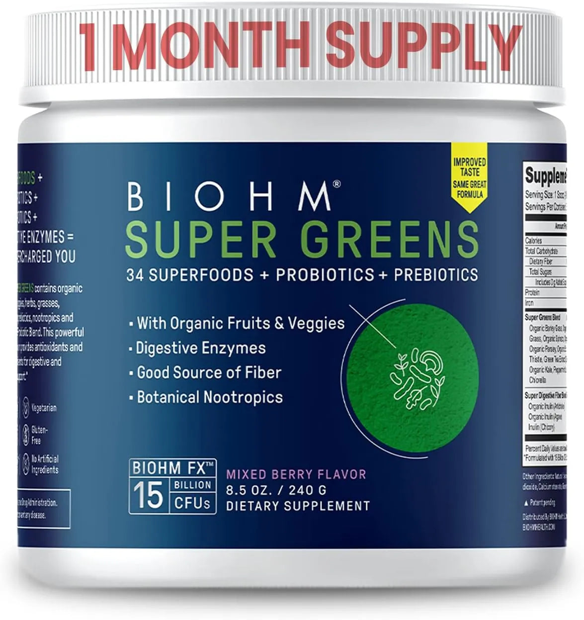 BIOHM - BIOHM Super Greens Green Superfood Powder 30 Servicios Mixed Berry Flavor 240Gr. - The Red Vitamin MX - Suplementos Alimenticios - {{ shop.shopifyCountryName }}
