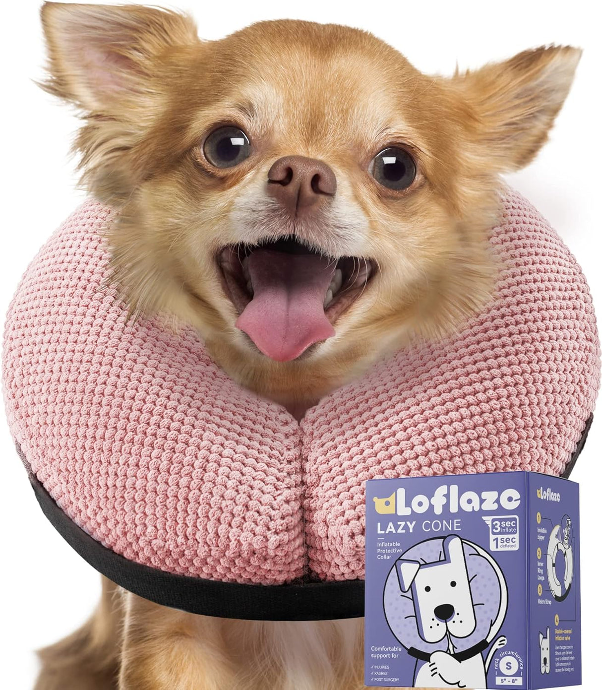 Loflaze Soft Inflatable Dog Cone Collar Pink SMALL