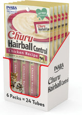 INABA Churu Hairball Control Functional Creamy Lickable Purée Cat Treat Chicken Recipe 24 Pack