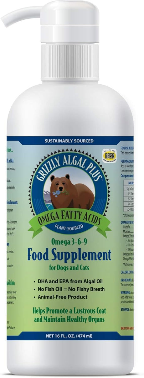 GRIZZLY PET - Grizzly Pet Products Algal Plus Omega 3-6-9 for Dogs and Cats 16 Fl.Oz. - The Red Vitamin MX - Aceite De Pescado Para Perros - {{ shop.shopifyCountryName }}