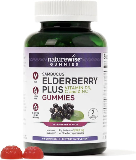 NATUREWISE - NatureWise Elderberry Gummies with Vitamin C + D3 + Zinc 60 Gomitas - The Red Vitamin MX - Suplementos Alimenticios - {{ shop.shopifyCountryName }}