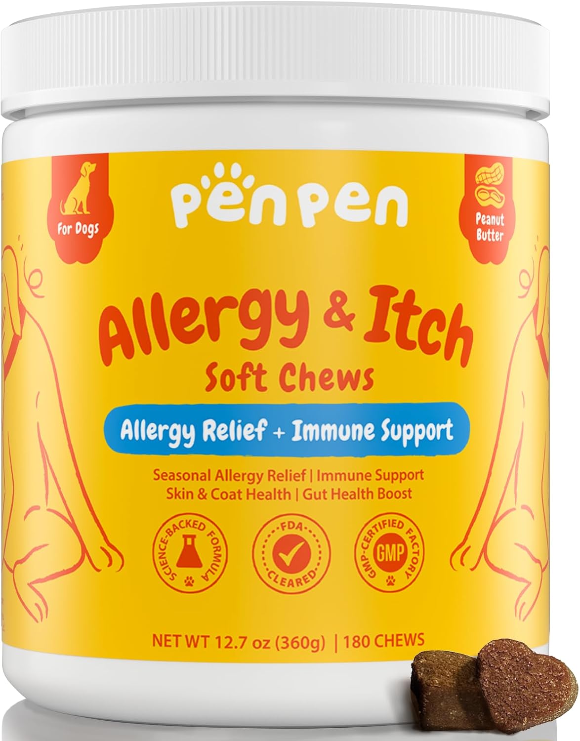 PENPEN Dog Allergy Relief Chews Peanut Butter 180 Masticables