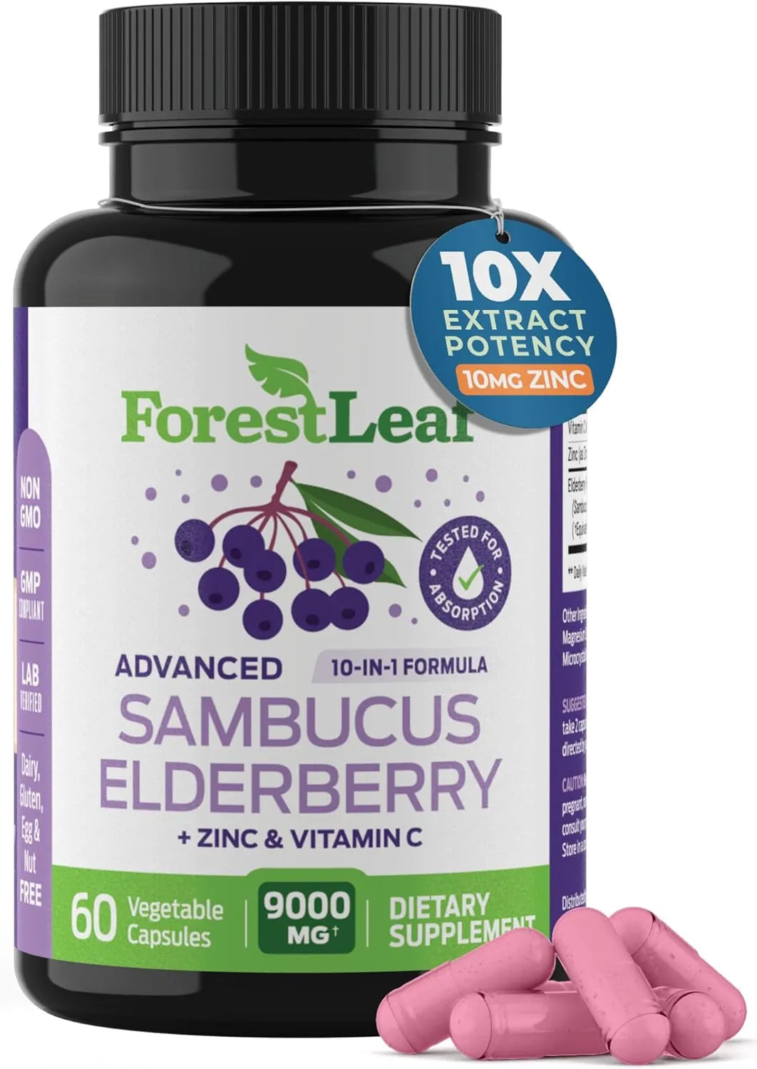 FOREST LEAF - ForestLeaf Sambucus Elderberry with Vitamin C and Zinc 9000Mg. 60 Capsulas - The Red Vitamin MX - Suplementos Alimenticios - {{ shop.shopifyCountryName }}