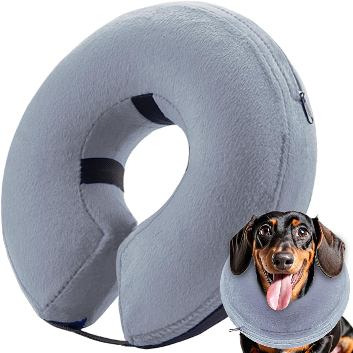 Infisu Soft Dog Cone Collar Inflatable GREY MEDIUM 8"-12"