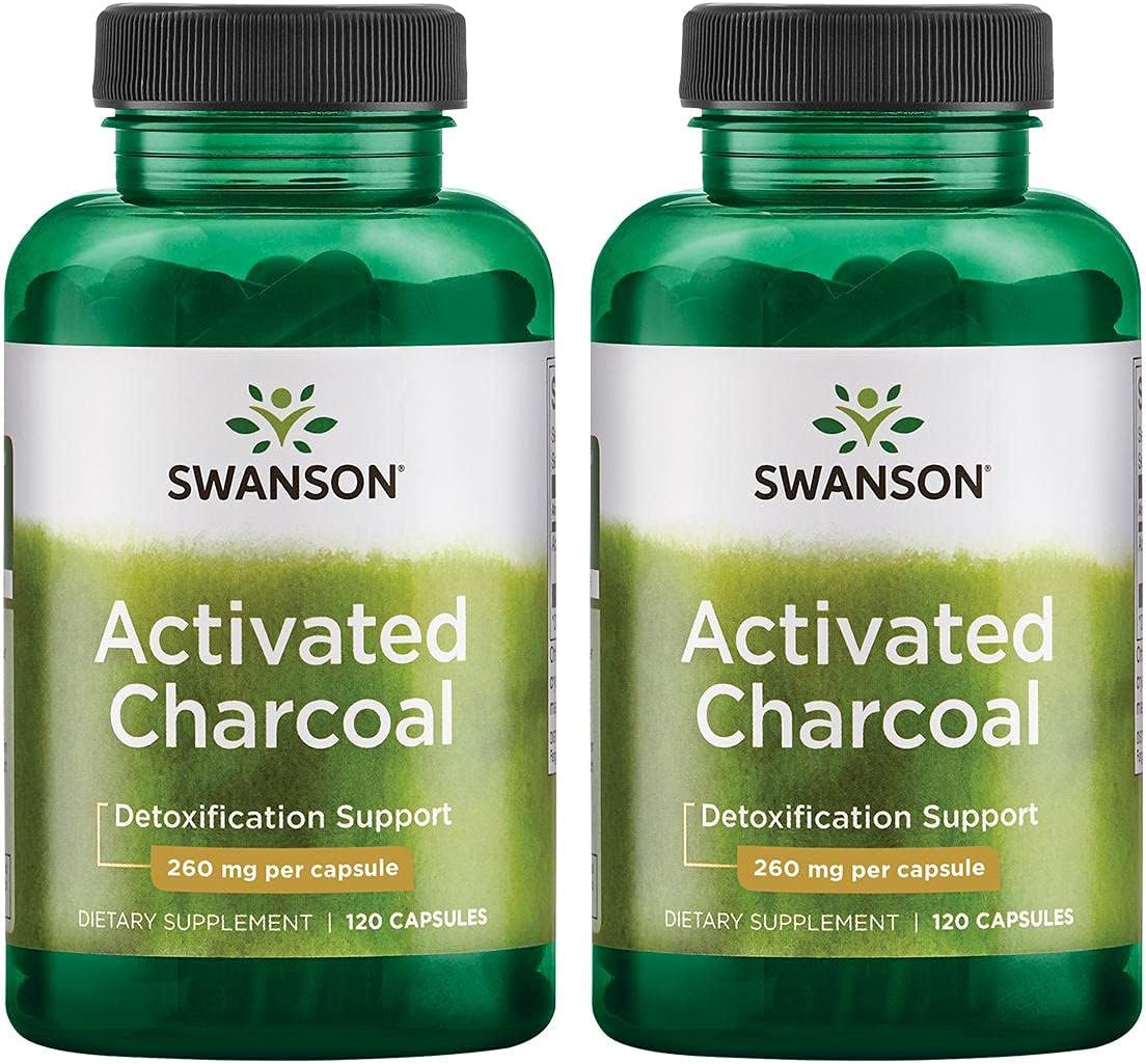 Swanson Activated Charcoal 260Mg. 120 Capsulas 2 Pack