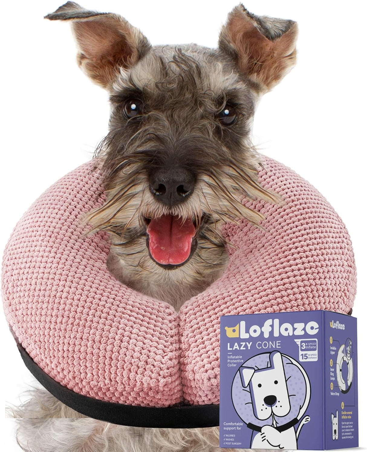Loflaze Soft Inflatable Dog Cone Collar Pink MEDIUM