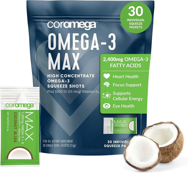 COROMEGA - Coromega MAX High Concentrate Omega 3 Fish Oil 2400Mg. Coconut Bliss 30 Paquetes - The Red Vitamin MX - Suplementos Alimenticios - {{ shop.shopifyCountryName }}