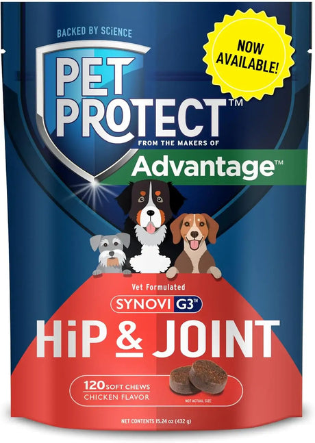 PET PROTECT - Pet Protect from The Makers of Advantage Vet-Formulated Hip & Joint for Dogs 120 Masticables - The Red Vitamin MX - Cuidado De Cadera Y Articulaciones Para Perros - {{ shop.shopifyCountryName }}