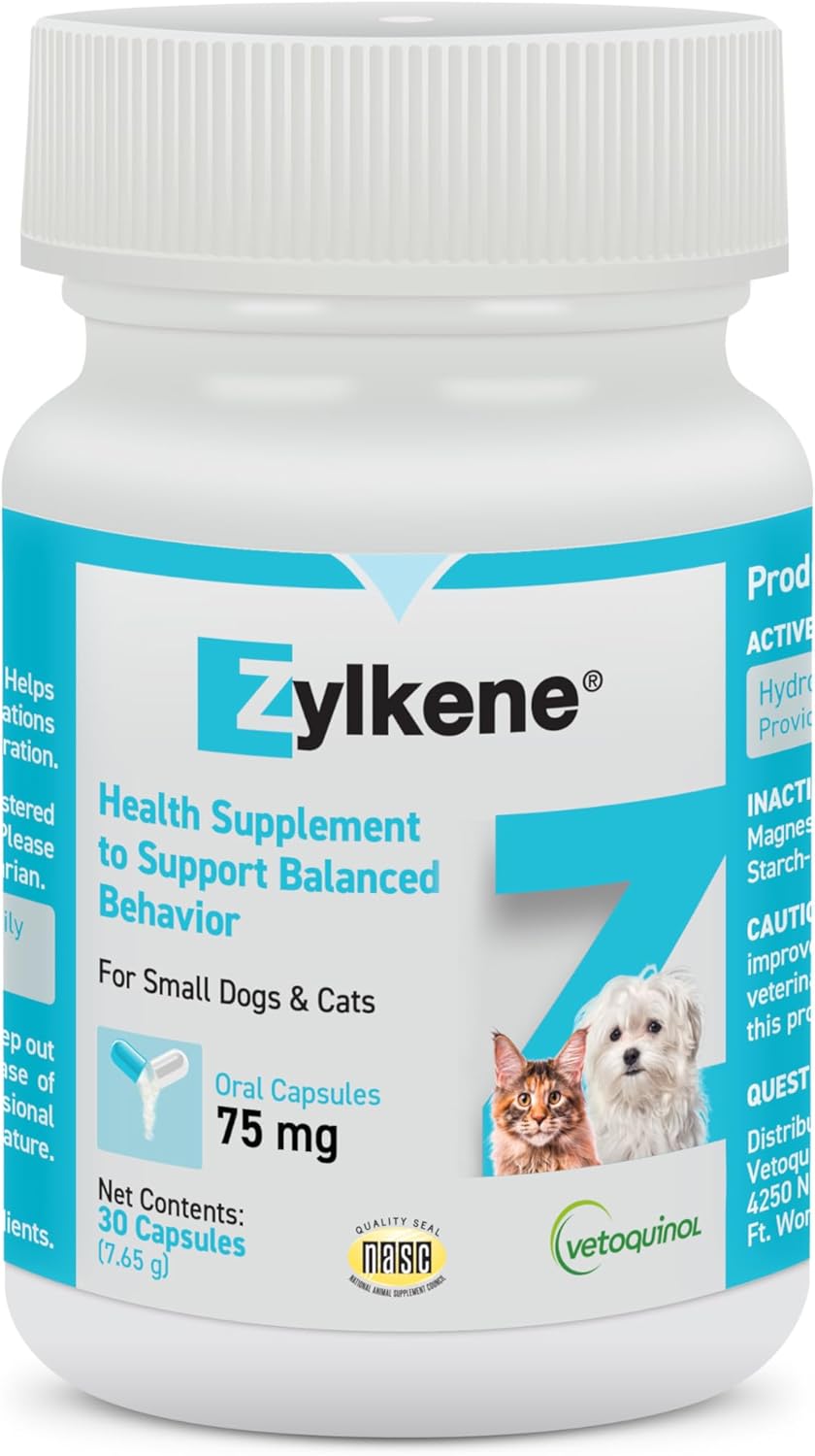 Vetoquinol Zylkene Calming Support Supplement for Small Dogs and Cats 30 Capsulas