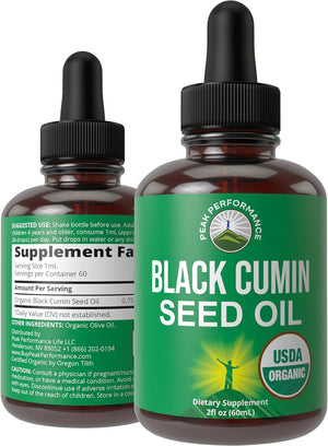Peak Performance USDA Organic Black Seed Oil Liquid Drops 2 Fl.Oz.
