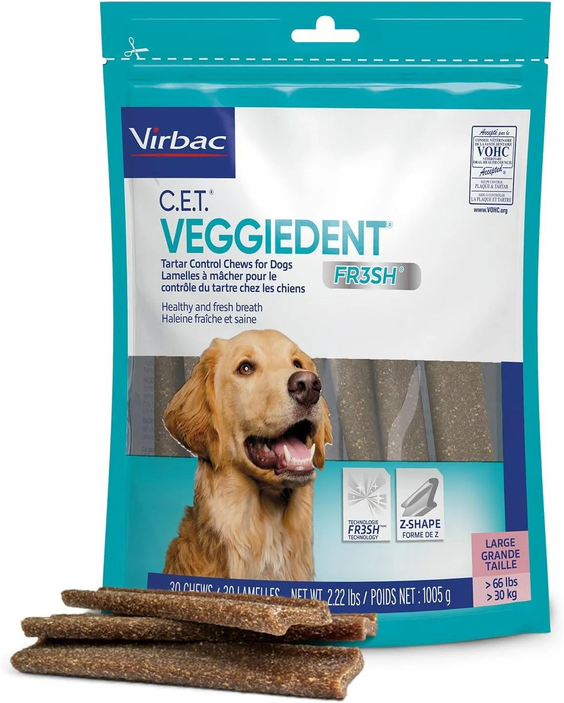 VIRBAC - Virbac CET Veggiedent FR3SH Tartar Control Chews for Large Dogs Over 66 Pounds 30 Piezas - The Red Vitamin MX - Cuidado Dental Para Perros - {{ shop.shopifyCountryName }}