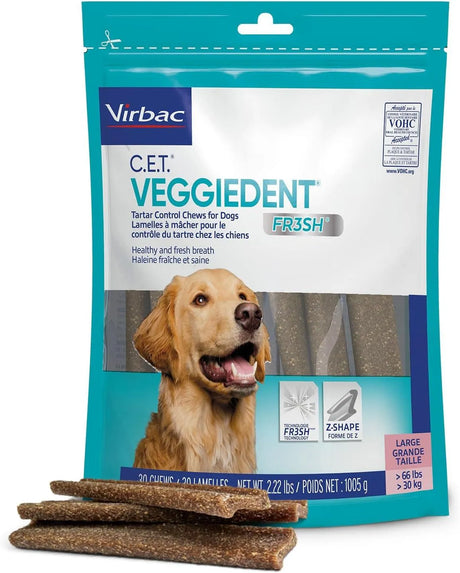 VIRBAC - Virbac CET Veggiedent FR3SH Tartar Control Chews for Large Dogs Over 66 Pounds 30 Piezas - The Red Vitamin MX - Cuidado Dental Para Perros - {{ shop.shopifyCountryName }}