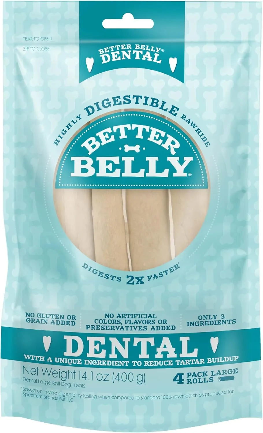 BETTER BELLY - Better Belly Highly Digestible Rawhide Dental Chews Large 4 Piezas - The Red Vitamin MX - Cuidado Dental Para Perros - {{ shop.shopifyCountryName }}
