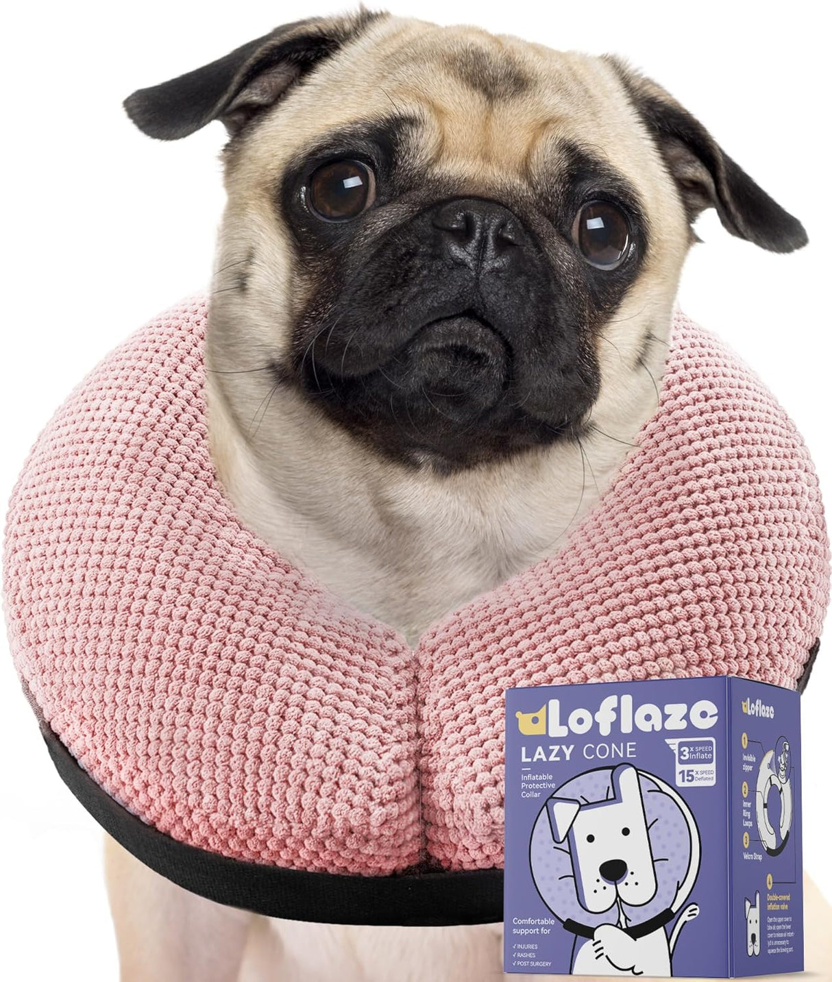 Loflaze Soft Inflatable Dog Cone Collar Pink LARGE