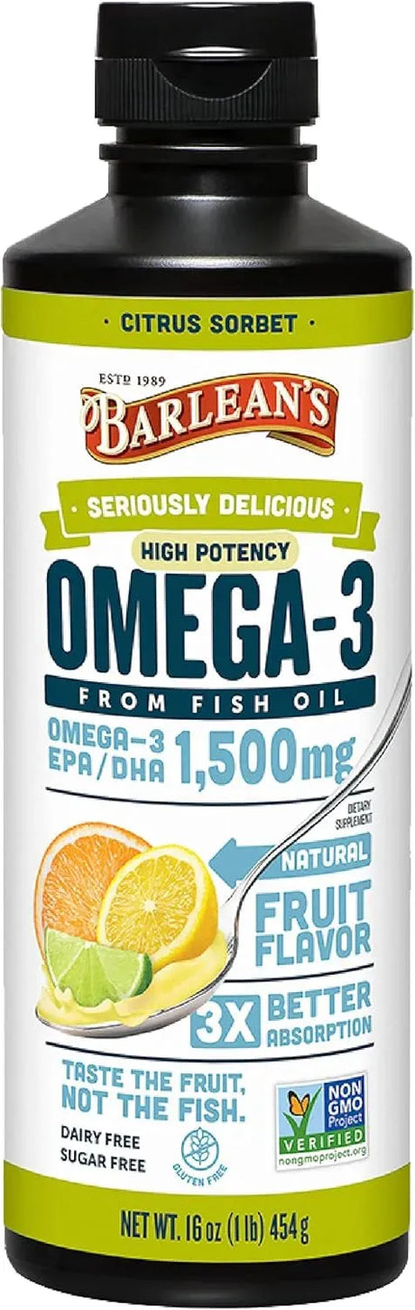 BARLEAN´S - Barlean's High Potency Omega 3 Fish Oil Citrus Sorbet 16 Oz. - The Red Vitamin MX - Suplementos Alimenticios - {{ shop.shopifyCountryName }}