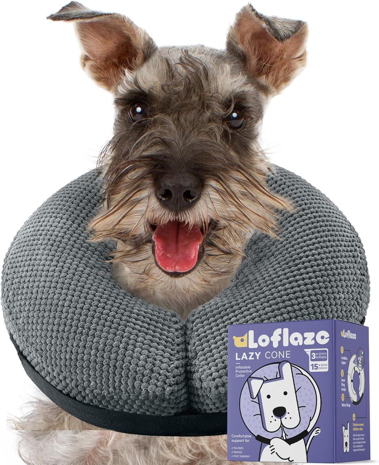 Loflaze Soft Inflatable Dog Cone Collar GREY MEDIUM