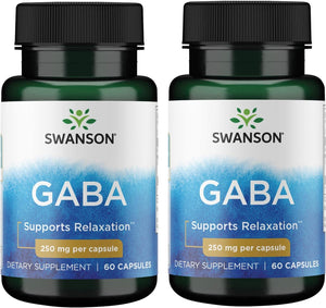 Swanson GABA Gamma Amino Acidbutyric Acid 250Mg. 60 Capsulas 2 Pack