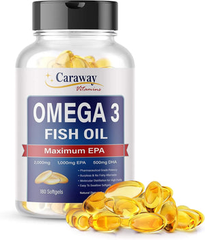 CARAWAY VITAMINS - Caraway Vitamins Omega 3 Fish Oil 2,000Mg. 180 Capsulas Blandas - The Red Vitamin MX - Suplementos Alimenticios - {{ shop.shopifyCountryName }}