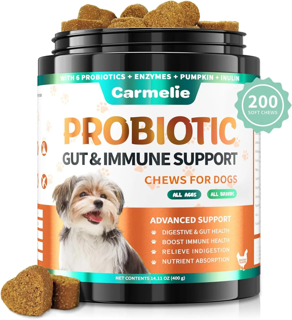 CARMELIE - Carmelie Probiotics for Dogs 200 Masticables - The Red Vitamin MX - Probióticos Para Perros - {{ shop.shopifyCountryName }}