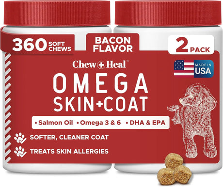 CHEW + HEAL - Chew + Heal Labs Omega Treats for Skin and Coat Bacon Flavor 180 Masticables 2 Pack - The Red Vitamin MX - Aceite De Pescado Para Perros - {{ shop.shopifyCountryName }}