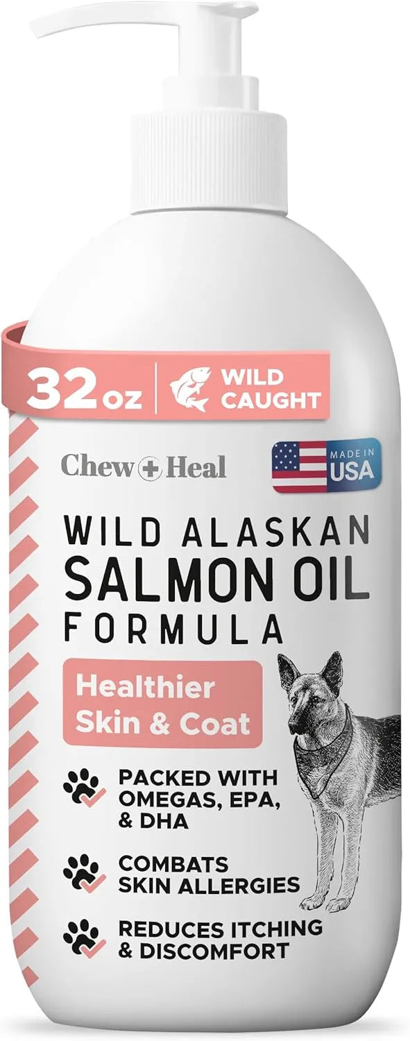 CHEW + HEAL - Chew + Heal Labs Wild Alaskan Salmon Fish Oil for Dogs 32 Fl.Oz. - The Red Vitamin MX - Aceite De Pescado Para Perros - {{ shop.shopifyCountryName }}