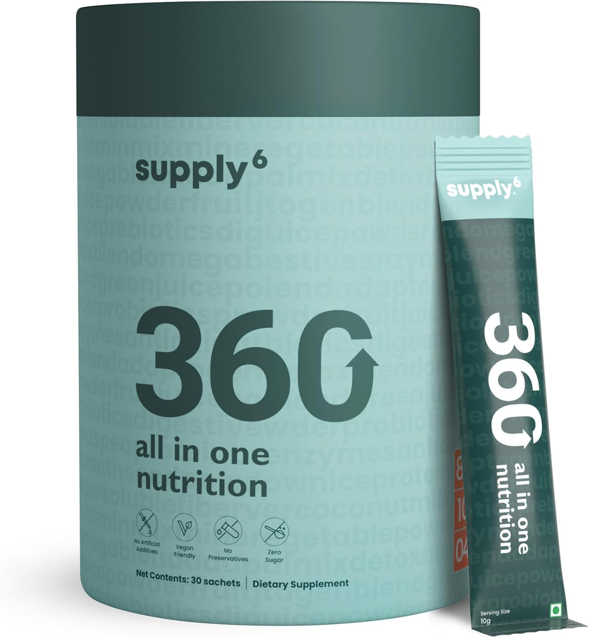 SUPPLY6 360 Greens Powder with 80+ Superfoods 30 Servicios 30 Paquetes